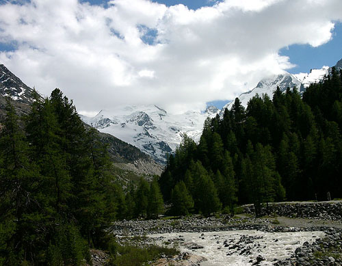 90-The Morteratsch Glacier on the north side of the Bernina Pass.